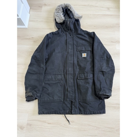 Carhartt Other - Vintage Men's Size Medium Duck Canvas Full Zip Black Carhartt Artic Parka W/Hood